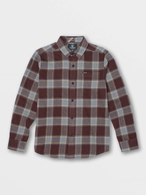Volcom Caden Plaid Long Sleeve Shirt Mahogany | KML-532670