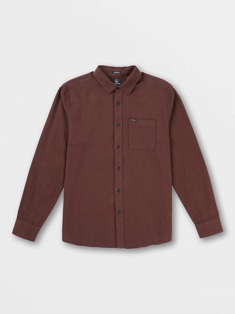 Volcom Caden Solid Long Sleeve Shirt Mahogany | GKE-870932