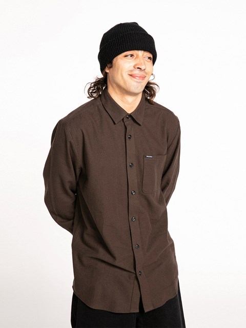 Volcom Caden Solid Long Sleeve Shirt Marrom Oscuro | WET-289017