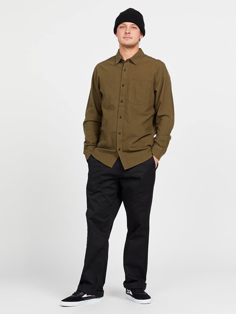 Volcom Date Knight Long Sleeve Shirt Military | XHI-908345