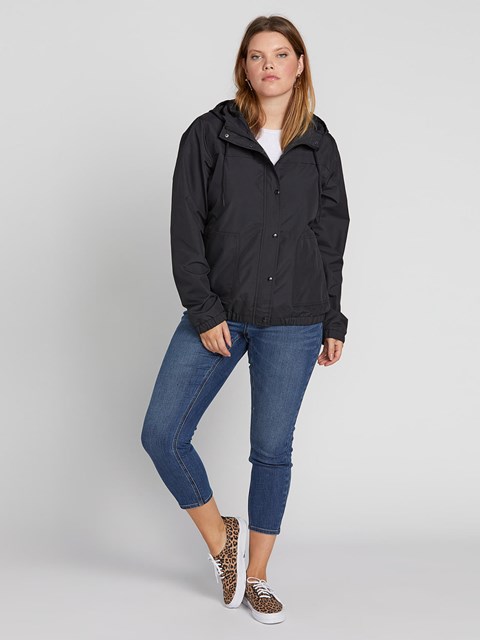 Volcom Enemy Stone Women's Plus Size Black Jacket Hooded Windbreaker | DLX-396102