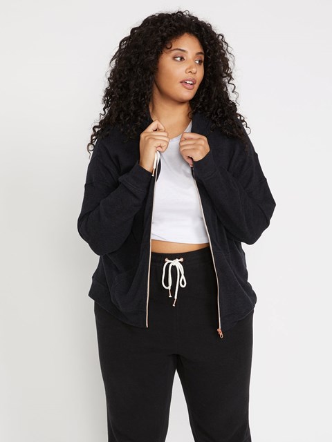 Volcom Lived In Lounge Zip Fleece Plus Size Negros | ITD-906734