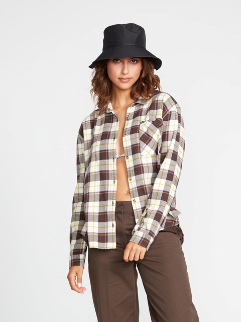 Volcom Plaid To Meet U Long Sleeve Flannel Espresso | ZUA-062531
