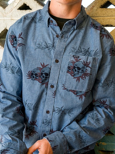 Volcom Rise And Stone Long Sleeve Shirt Chambray | ZEB-534908