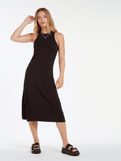 Volcom Stonelight Midi Vestido Negros | NDR-306182